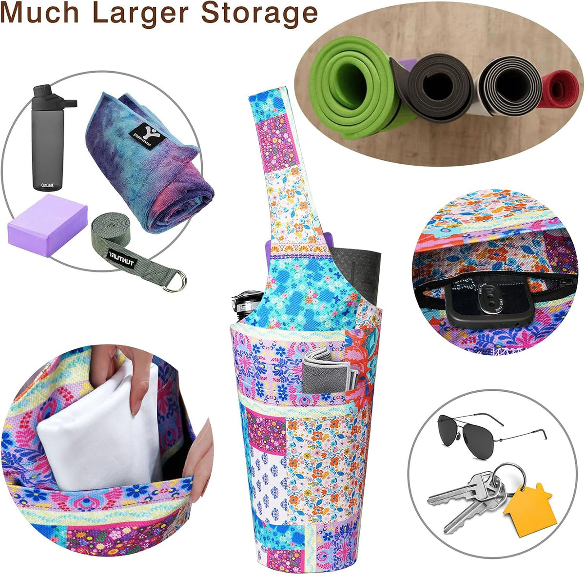 Yoga Mat Bag - Long Tote with Pockets - Holds More Yoga Accessories - Yoga Bag Fit Most Size Mats - Yoga Mat Carrier