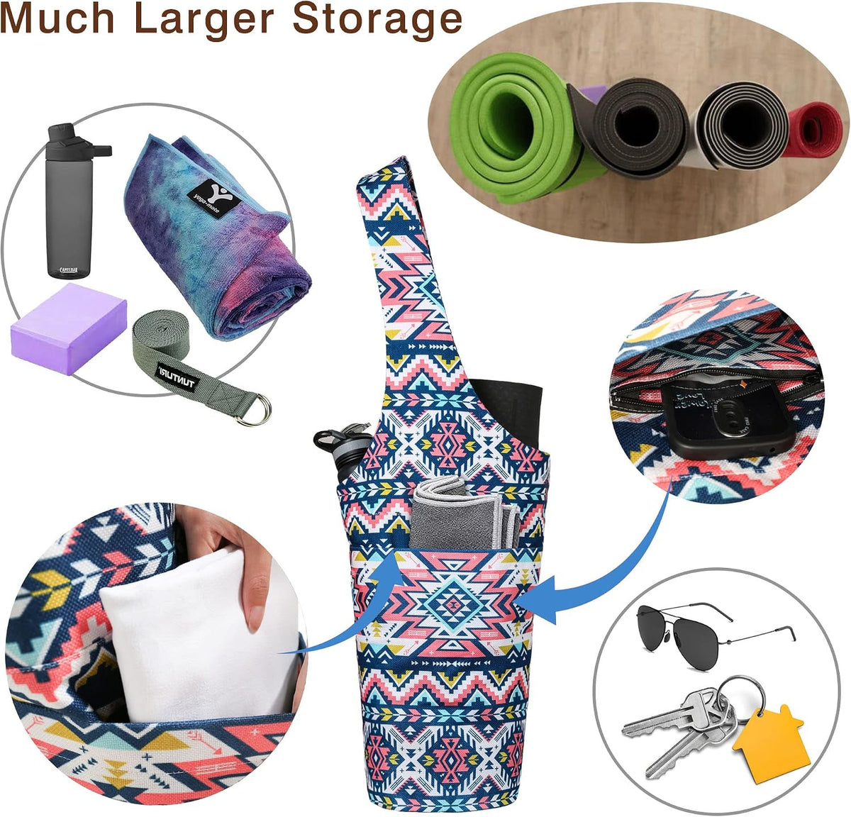 Yoga Mat Bag - Long Tote with Pockets - Holds More Yoga Accessories - Yoga Bag Fit Most Size Mats - Yoga Mat Carrier