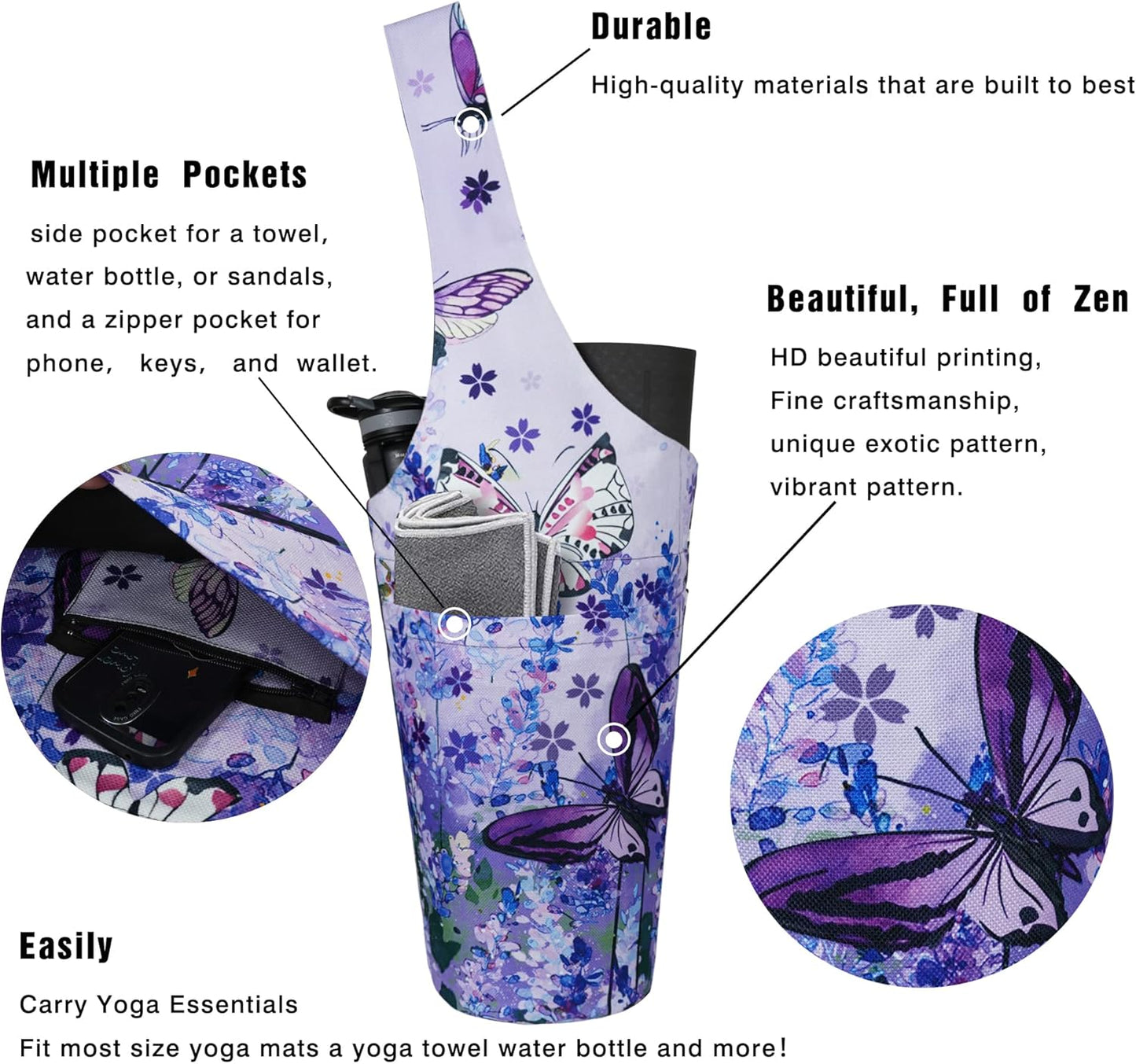 Yoga Mat Bag - Long Tote with Pockets - Holds More Yoga Accessories - Yoga Bag Fit Most Size Mats - Yoga Mat Carrier