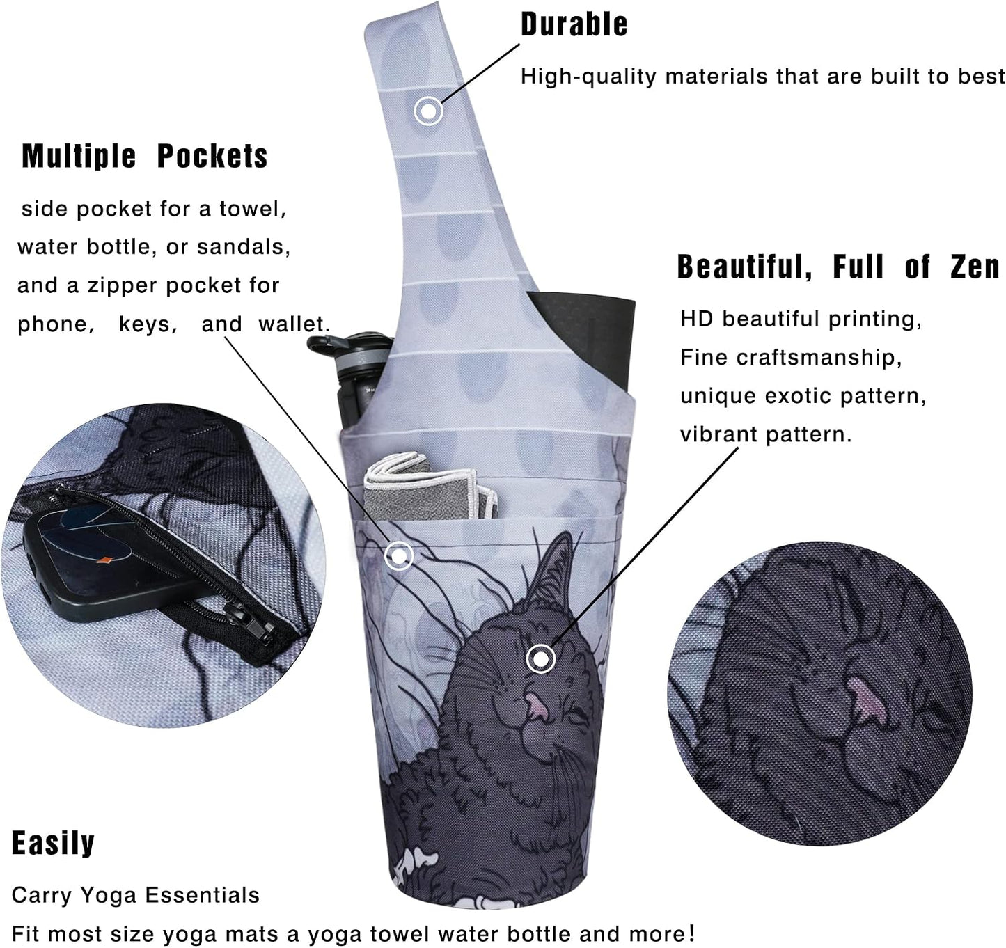 Yoga Mat Bag - Long Tote with Pockets - Holds More Yoga Accessories - Yoga Bag Fit Most Size Mats - Yoga Mat Carrier