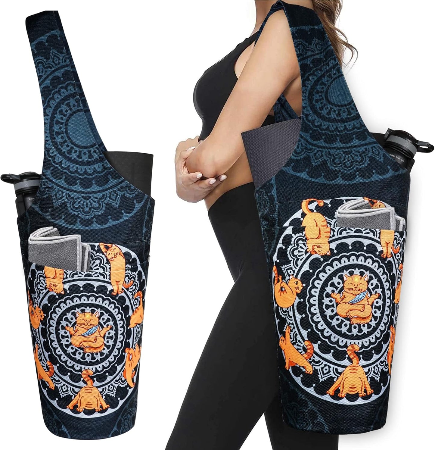 Yoga Mat Bag - Long Tote with Pockets - Holds More Yoga Accessories - Yoga Bag Fit Most Size Mats - Yoga Mat Carrier