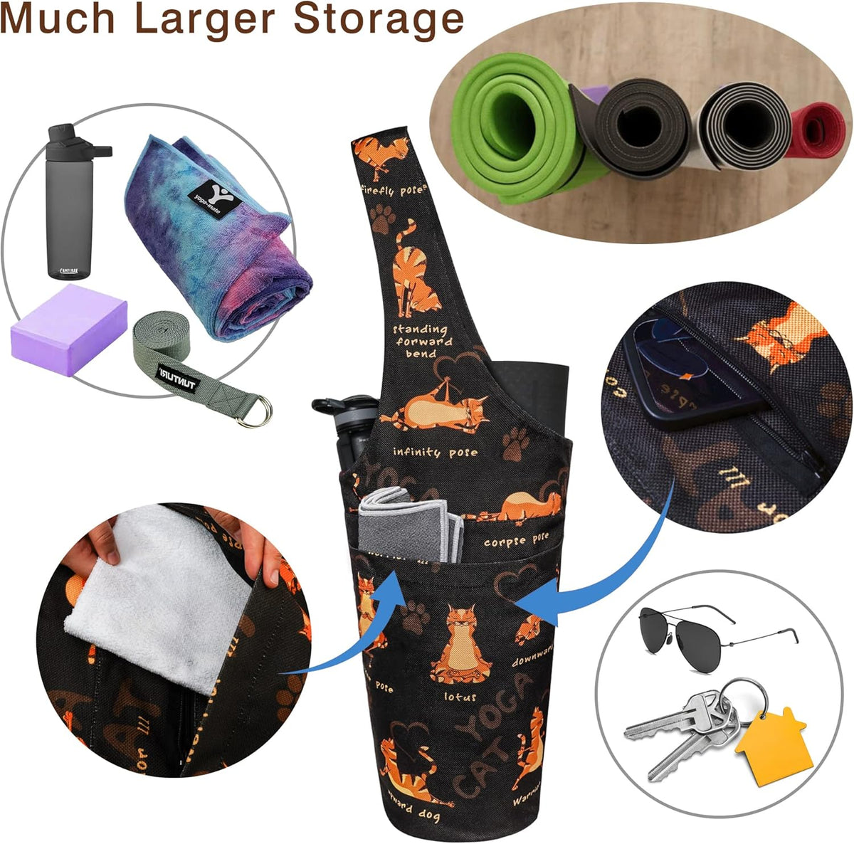 Yoga Mat Bag - Long Tote with Pockets - Holds More Yoga Accessories - Yoga Bag Fit Most Size Mats - Yoga Mat Carrier