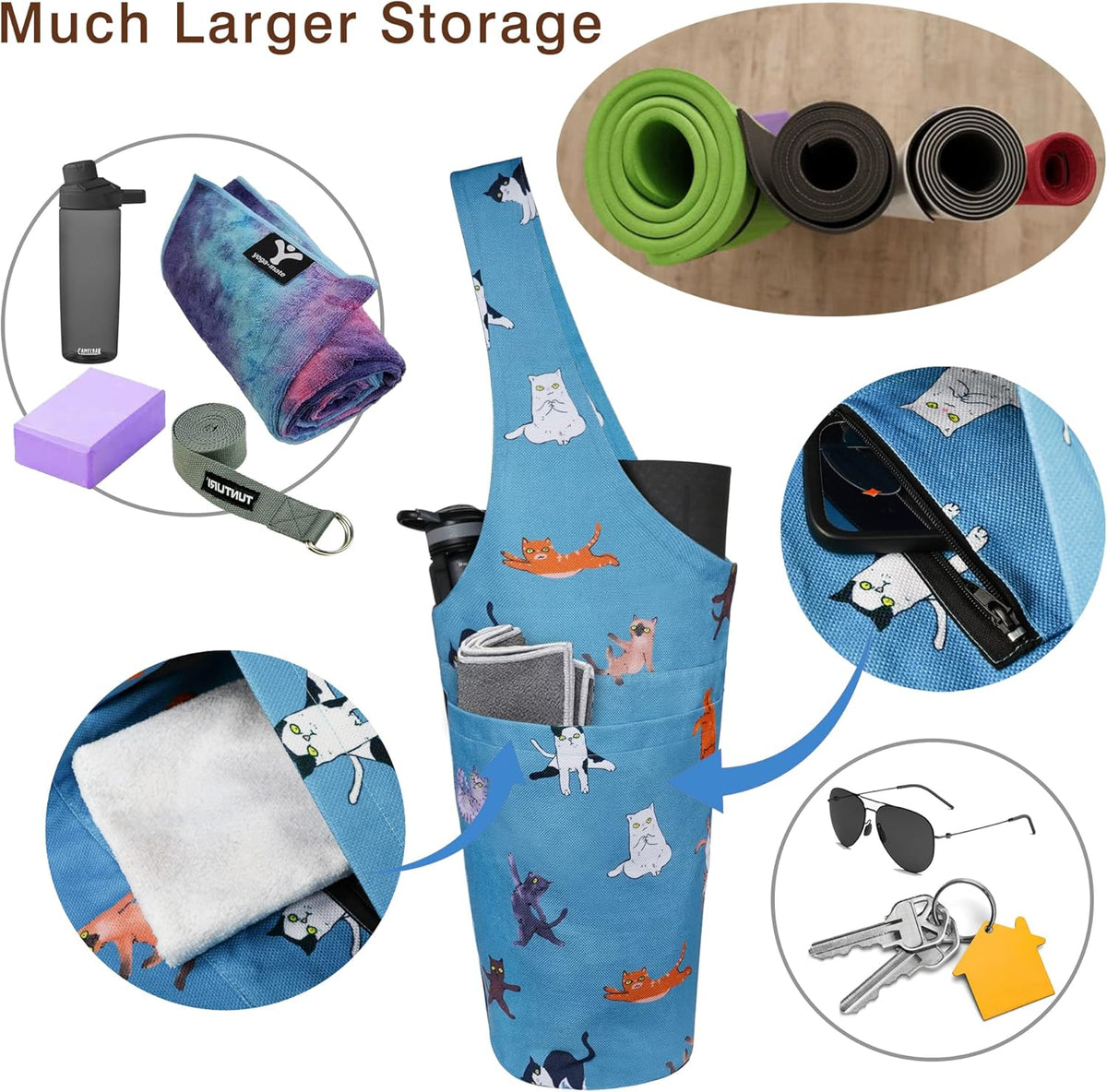 Yoga Mat Bag - Long Tote with Pockets - Holds More Yoga Accessories - Yoga Bag Fit Most Size Mats - Yoga Mat Carrier