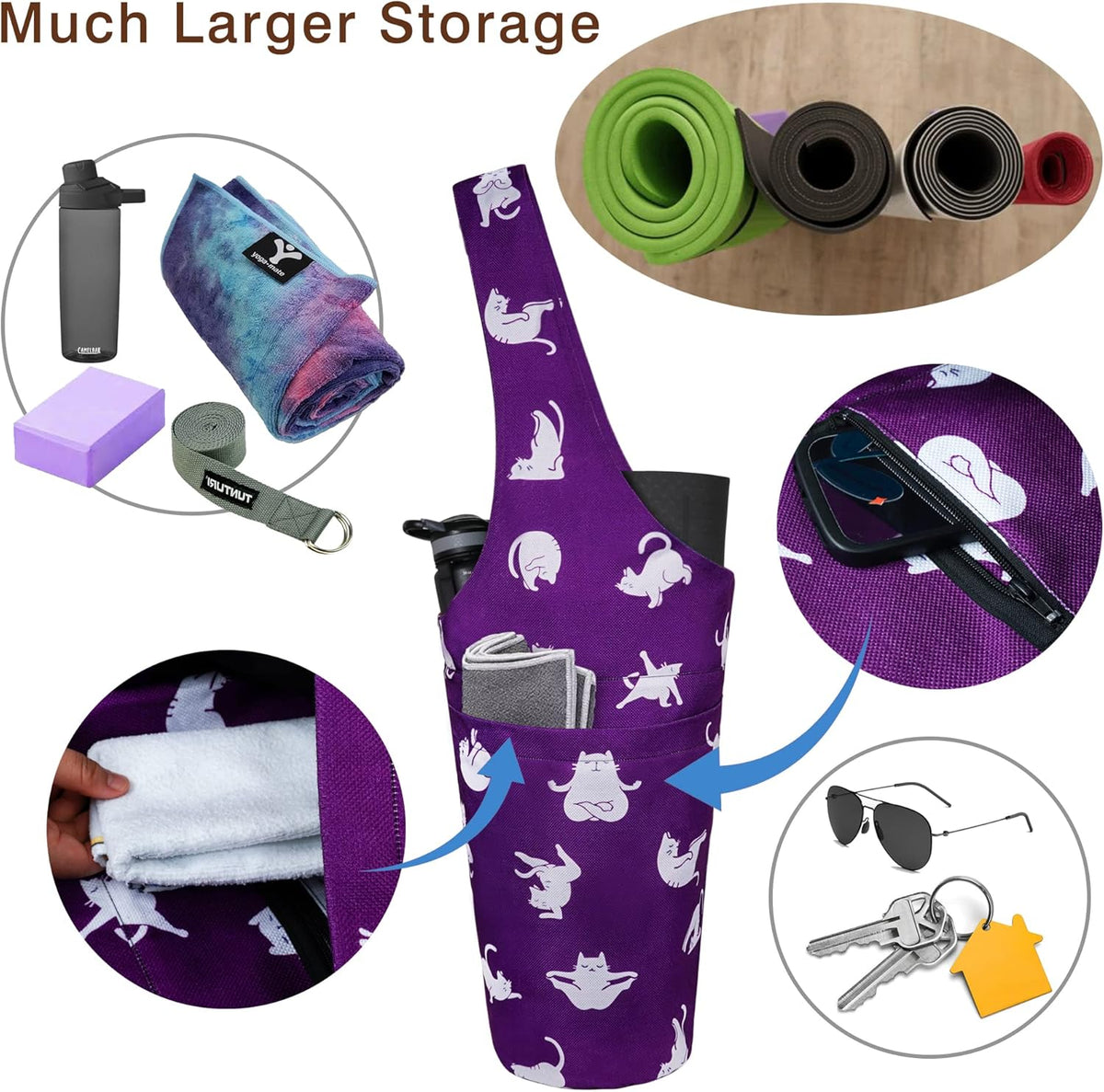 Yoga Mat Bag - Long Tote with Pockets - Holds More Yoga Accessories - Yoga Bag Fit Most Size Mats - Yoga Mat Carrier