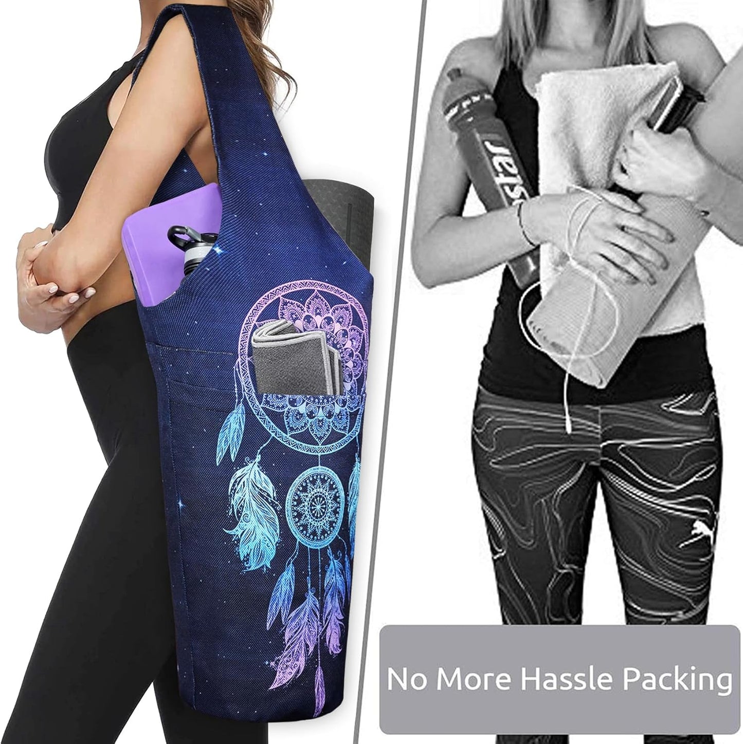 Yoga Mat Bag - Long Tote with Pockets - Holds More Yoga Accessories - Yoga Bag Fit Most Size Mats - Yoga Mat Carrier