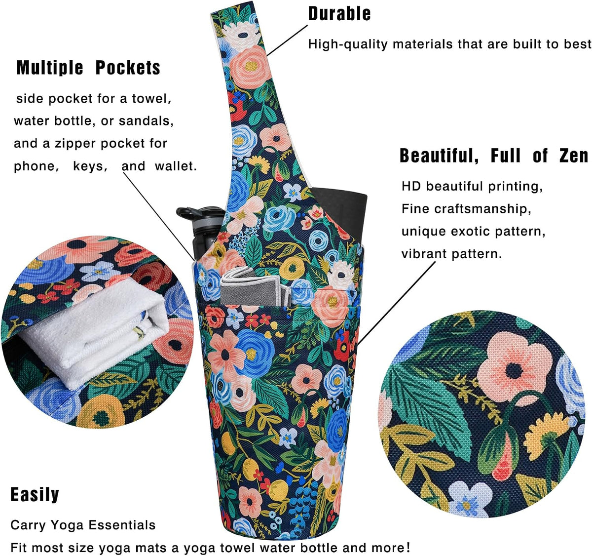 Yoga Mat Bag - Long Tote with Pockets - Holds More Yoga Accessories - Yoga Bag Fit Most Size Mats - Yoga Mat Carrier