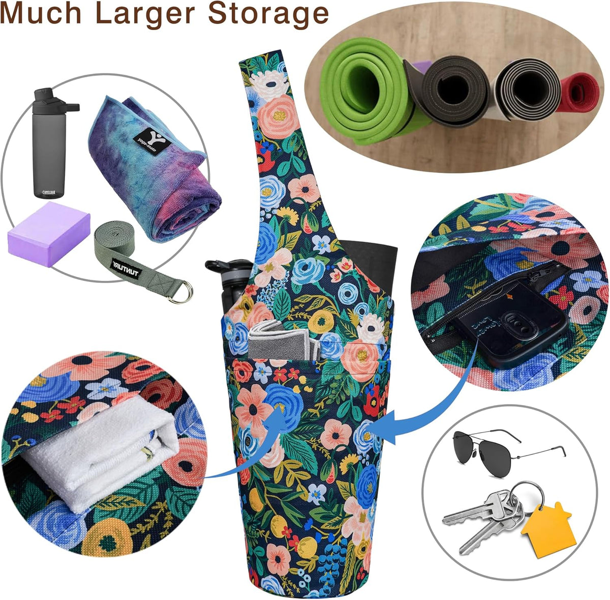 Yoga Mat Bag - Long Tote with Pockets - Holds More Yoga Accessories - Yoga Bag Fit Most Size Mats - Yoga Mat Carrier