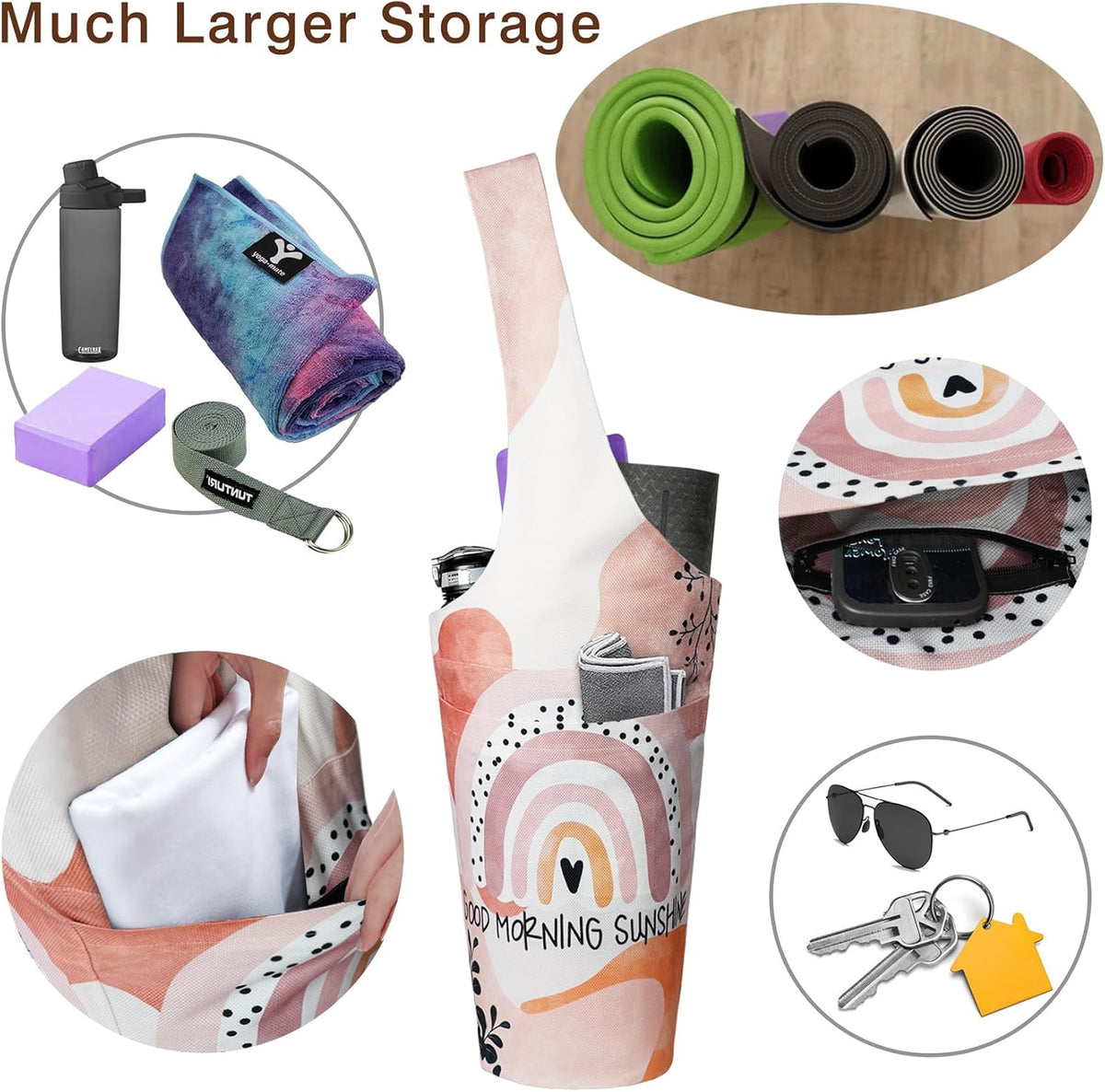 Yoga Mat Bag - Long Tote with Pockets - Holds More Yoga Accessories - Yoga Bag Fit Most Size Mats - Yoga Mat Carrier