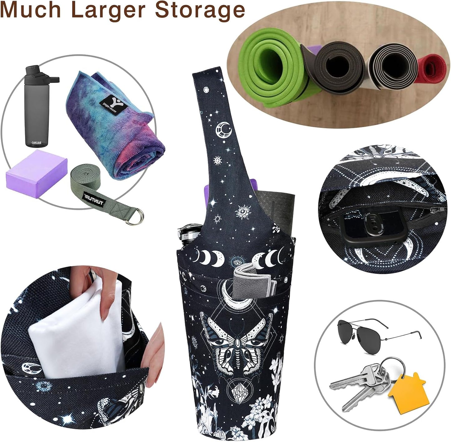 Yoga Mat Bag - Long Tote with Pockets - Holds More Yoga Accessories - Yoga Bag Fit Most Size Mats - Yoga Mat Carrier