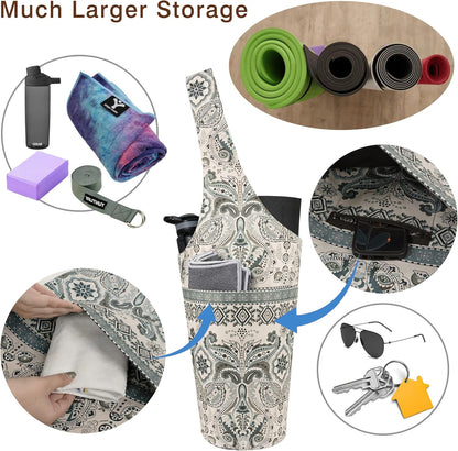 Yoga Mat Bag - Long Tote with Pockets - Holds More Yoga Accessories - Yoga Bag Fit Most Size Mats - Yoga Mat Carrier