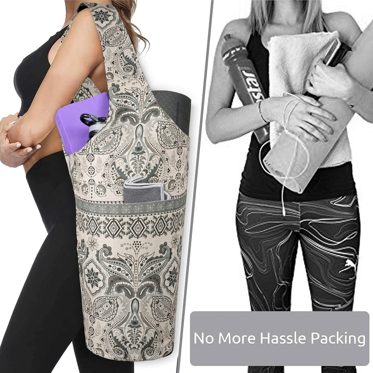 Yoga Mat Bag - Long Tote with Pockets - Holds More Yoga Accessories - Yoga Bag Fit Most Size Mats - Yoga Mat Carrier