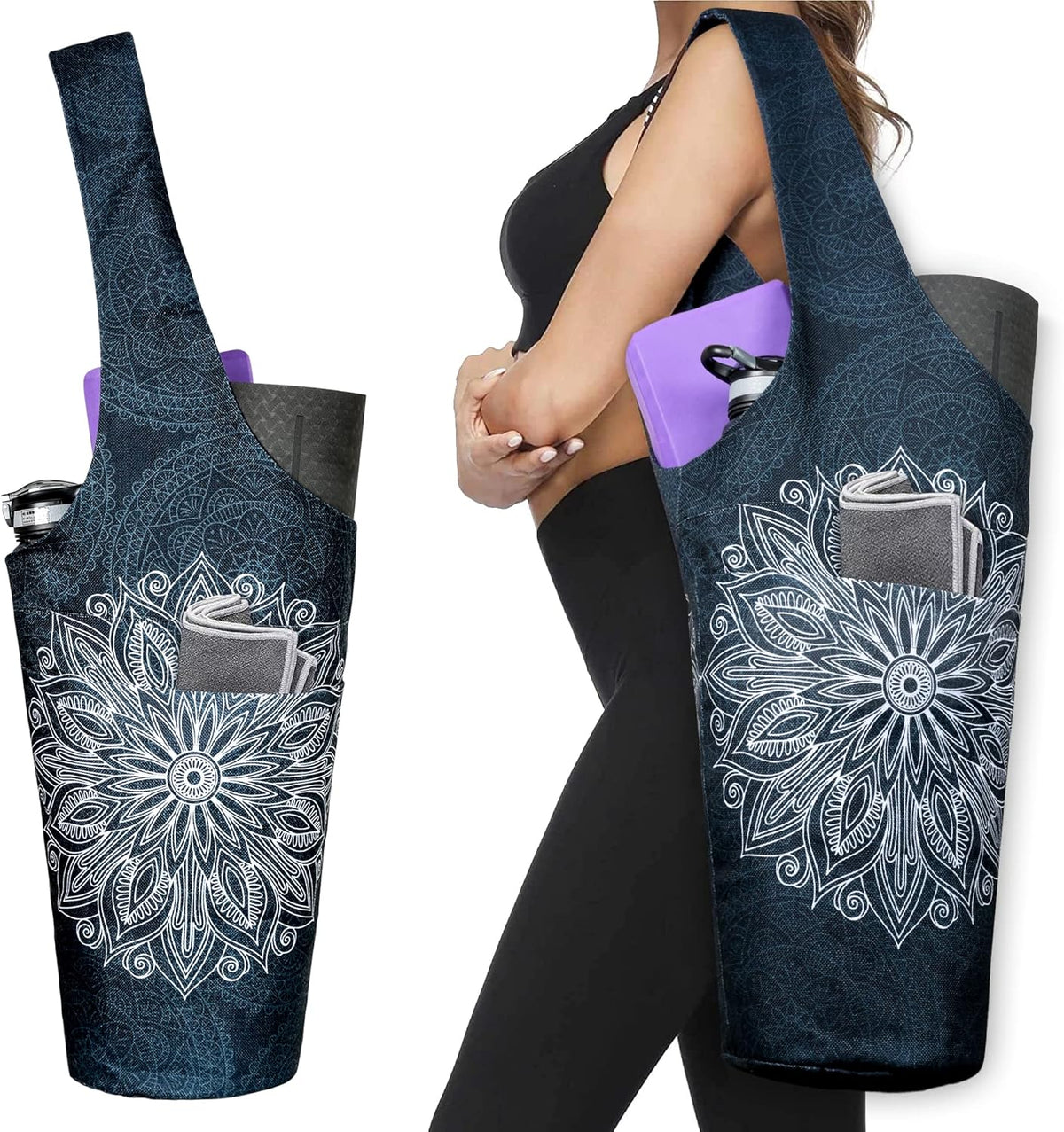 Yoga Mat Bag - Long Tote with Pockets - Holds More Yoga Accessories - Yoga Bag Fit Most Size Mats - Yoga Mat Carrier