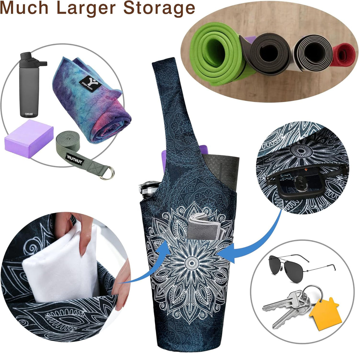 Yoga Mat Bag - Long Tote with Pockets - Holds More Yoga Accessories - Yoga Bag Fit Most Size Mats - Yoga Mat Carrier