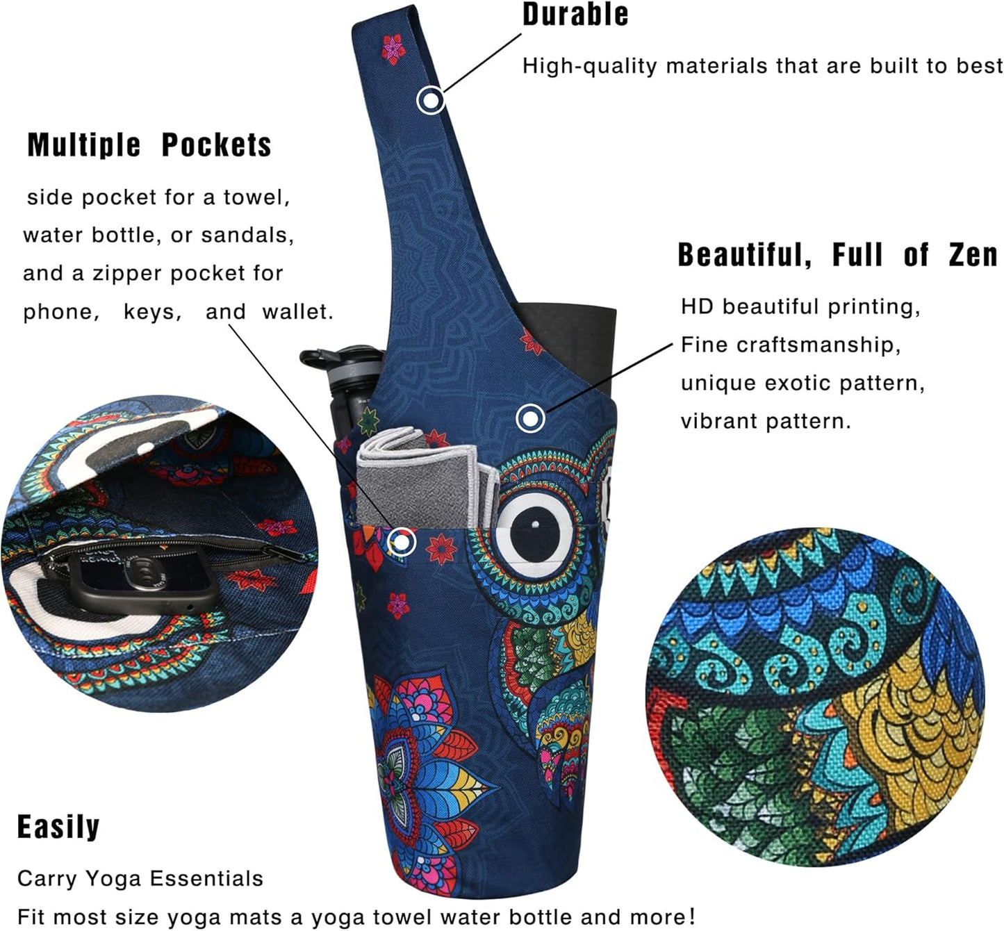 Yoga Mat Bag - Long Tote with Pockets - Holds More Yoga Accessories - Yoga Bag Fit Most Size Mats - Yoga Mat Carrier