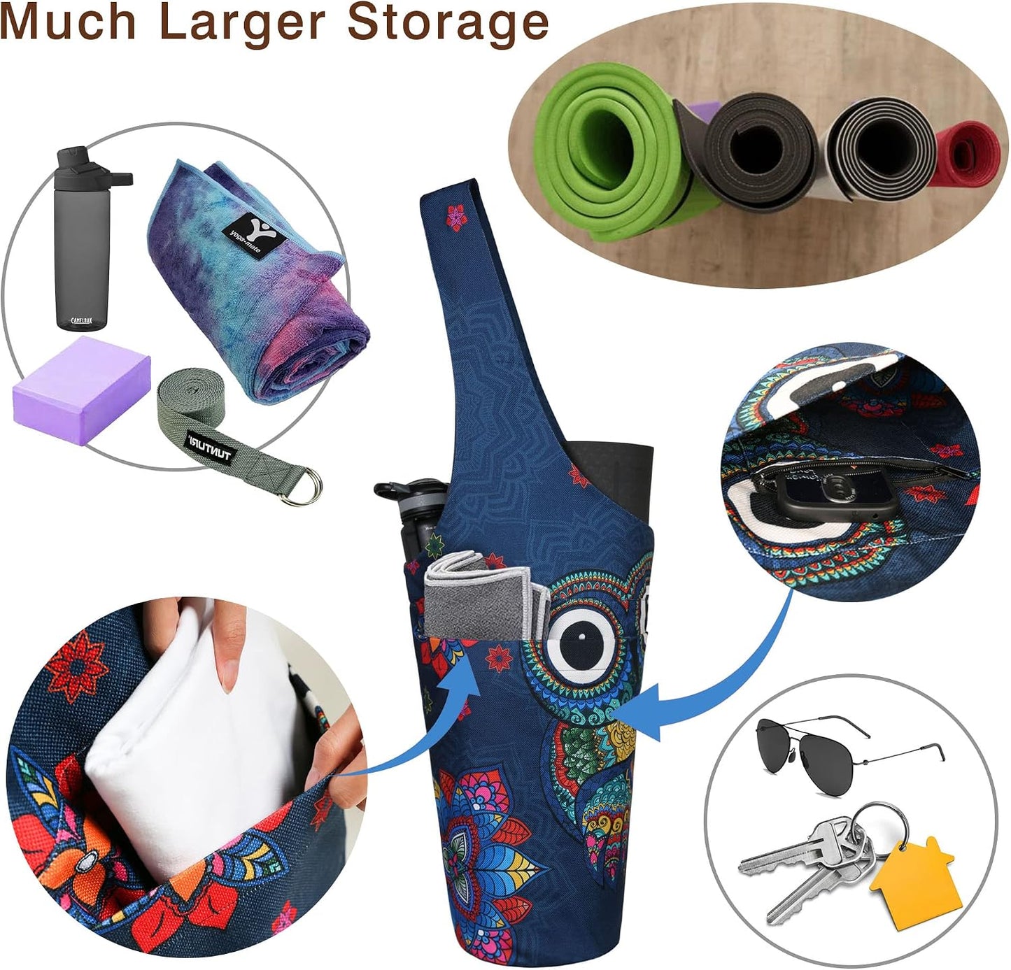 Yoga Mat Bag - Long Tote with Pockets - Holds More Yoga Accessories - Yoga Bag Fit Most Size Mats - Yoga Mat Carrier