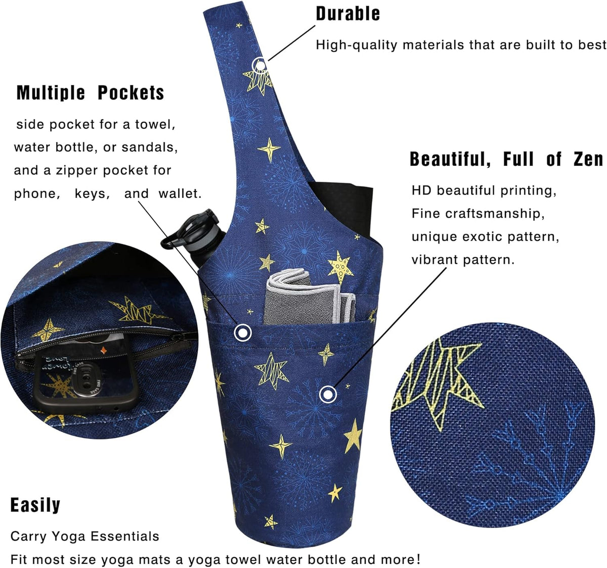Yoga Mat Bag - Long Tote with Pockets - Holds More Yoga Accessories - Yoga Bag Fit Most Size Mats - Yoga Mat Carrier