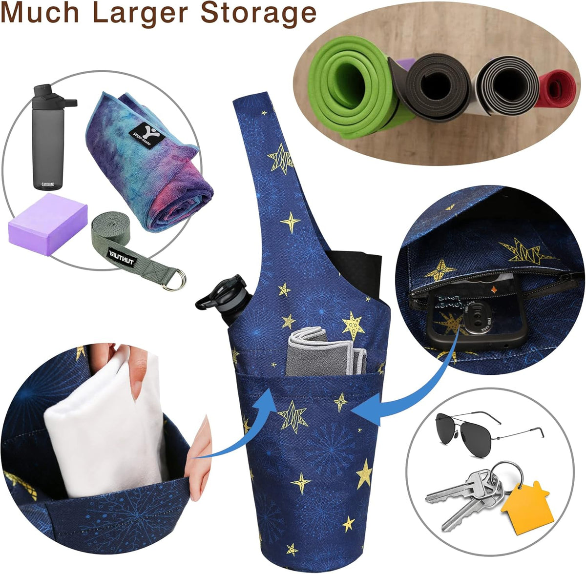 Yoga Mat Bag - Long Tote with Pockets - Holds More Yoga Accessories - Yoga Bag Fit Most Size Mats - Yoga Mat Carrier