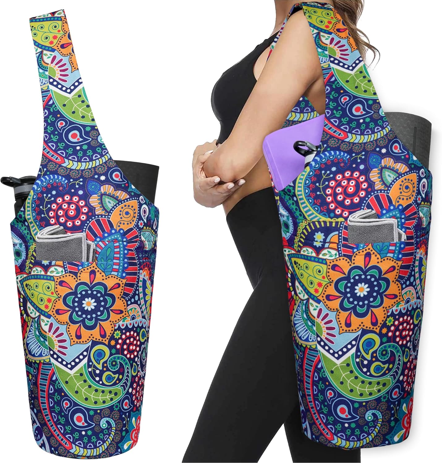 Yoga Mat Bag - Long Tote with Pockets - Holds More Yoga Accessories - Yoga Bag Fit Most Size Mats - Yoga Mat Carrier