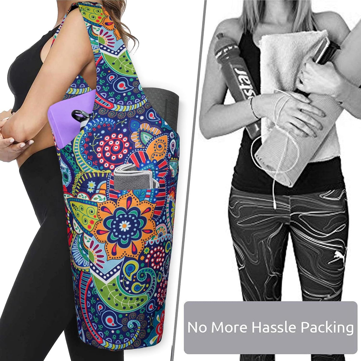 Yoga Mat Bag - Long Tote with Pockets - Holds More Yoga Accessories - Yoga Bag Fit Most Size Mats - Yoga Mat Carrier