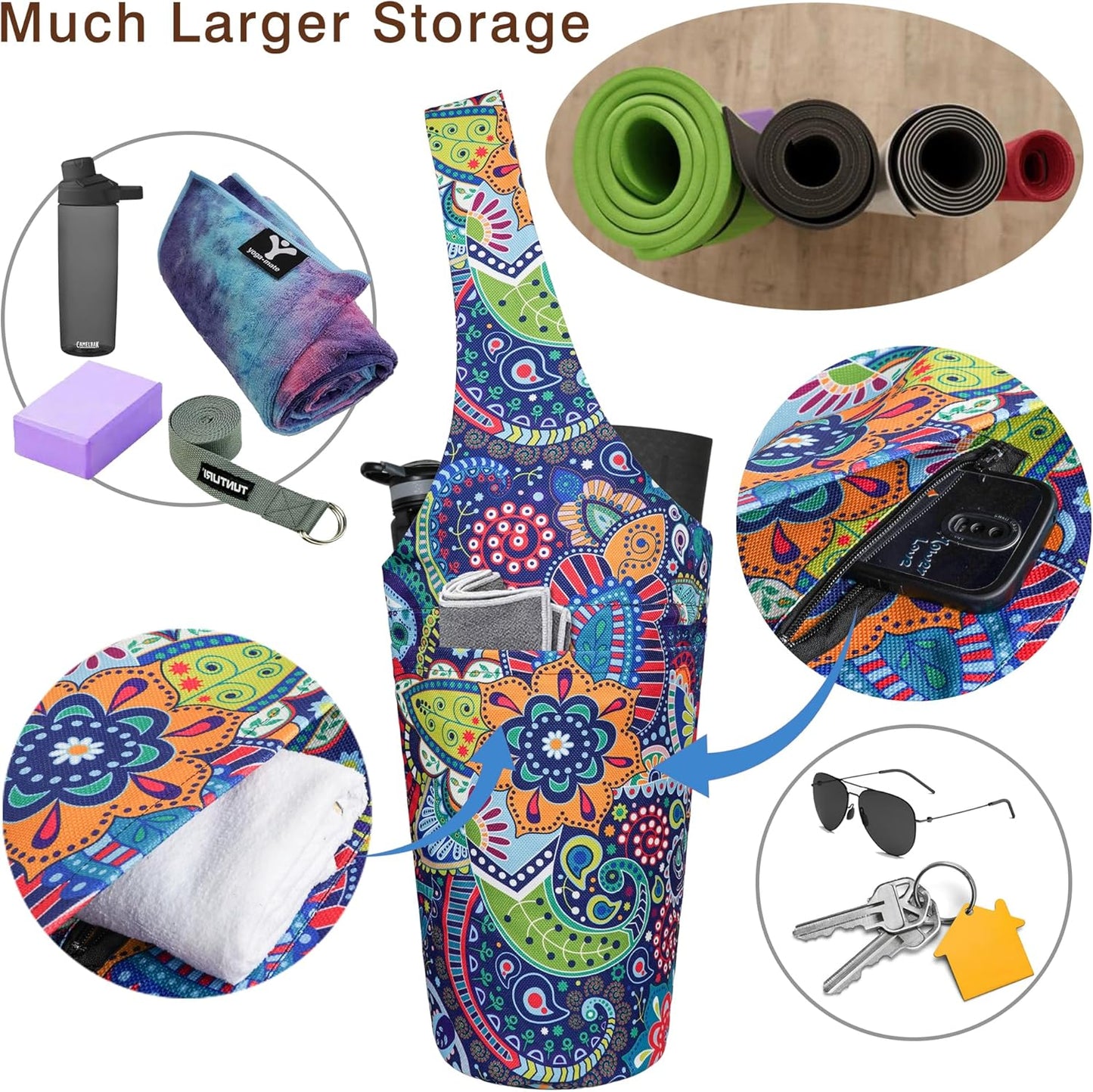 Yoga Mat Bag - Long Tote with Pockets - Holds More Yoga Accessories - Yoga Bag Fit Most Size Mats - Yoga Mat Carrier