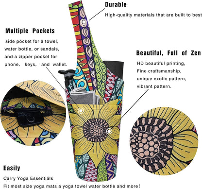 Yoga Mat Bag - Long Tote with Pockets - Holds More Yoga Accessories - Yoga Bag Fit Most Size Mats - Yoga Mat Carrier