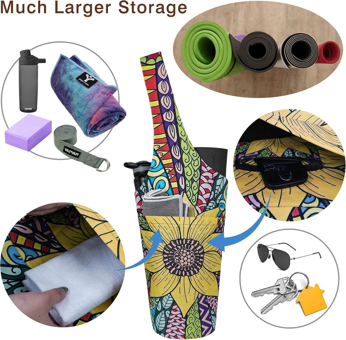 Yoga Mat Bag - Long Tote with Pockets - Holds More Yoga Accessories - Yoga Bag Fit Most Size Mats - Yoga Mat Carrier