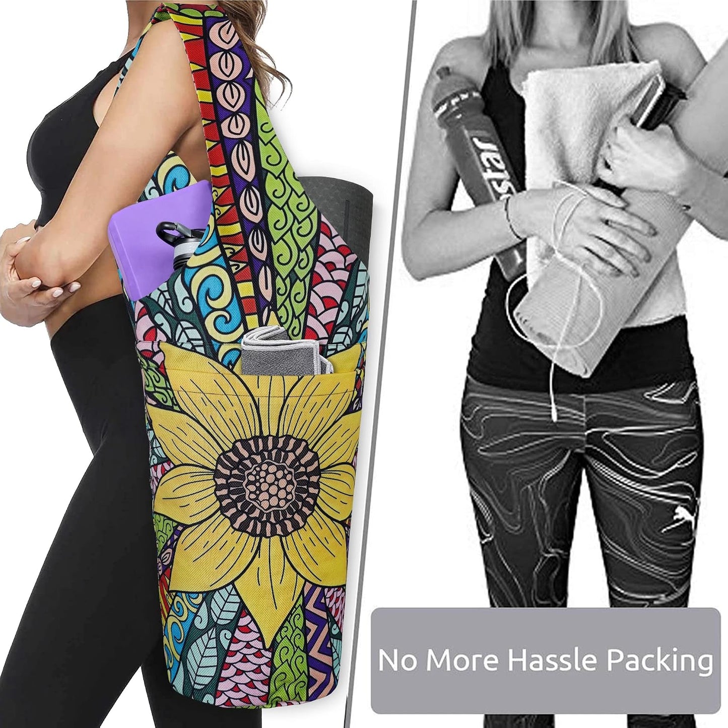 Yoga Mat Bag - Long Tote with Pockets - Holds More Yoga Accessories - Yoga Bag Fit Most Size Mats - Yoga Mat Carrier