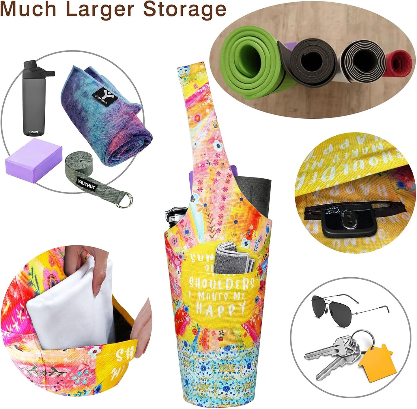 Yoga Mat Bag - Long Tote with Pockets - Holds More Yoga Accessories - Yoga Bag Fit Most Size Mats - Yoga Mat Carrier