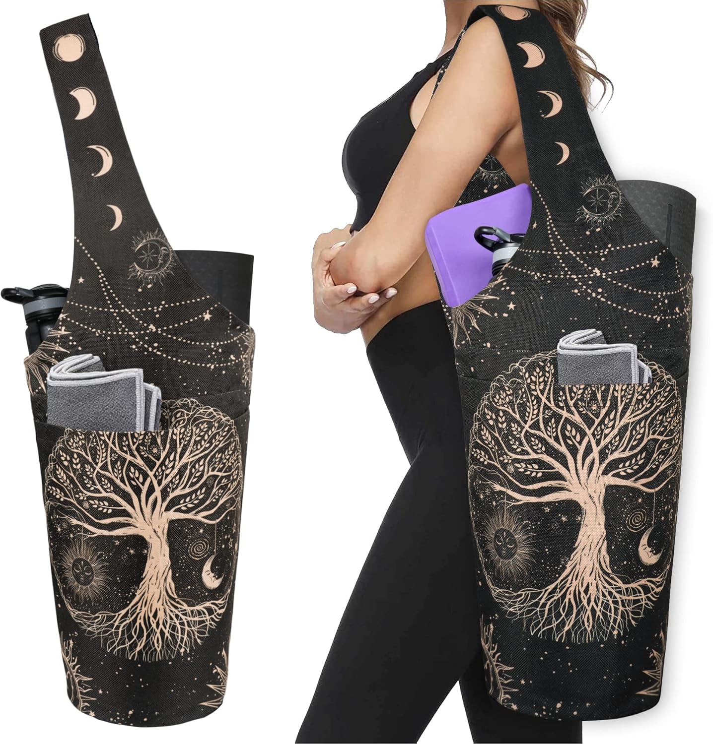 Yoga Mat Bag - Long Tote with Pockets - Holds More Yoga Accessories - Yoga Bag Fit Most Size Mats - Yoga Mat Carrier