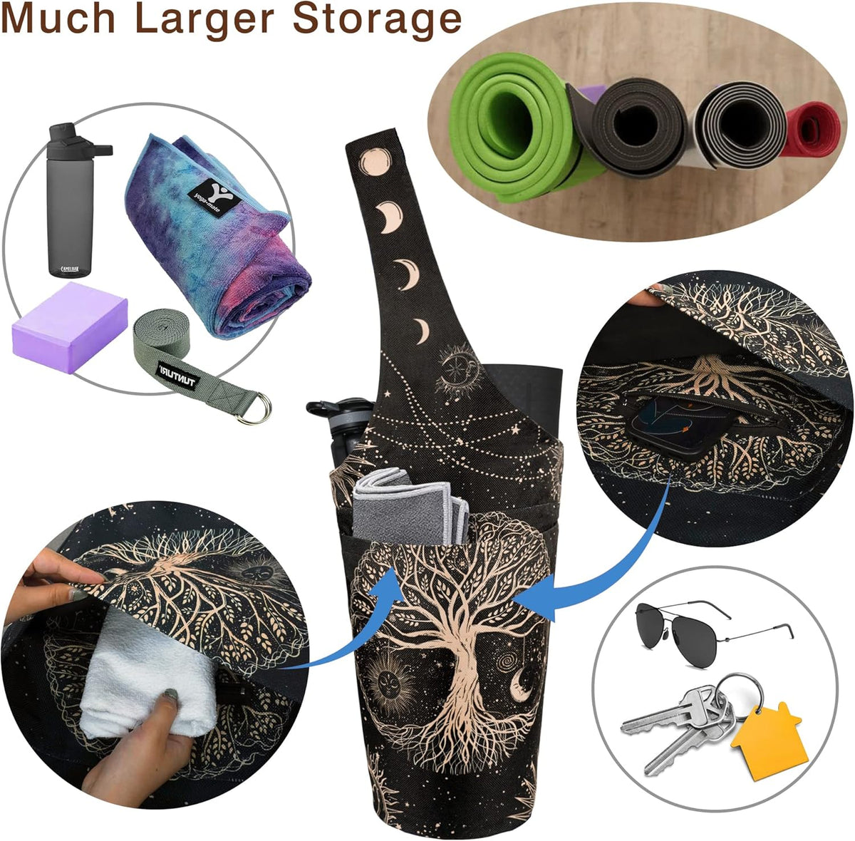 Yoga Mat Bag - Long Tote with Pockets - Holds More Yoga Accessories - Yoga Bag Fit Most Size Mats - Yoga Mat Carrier