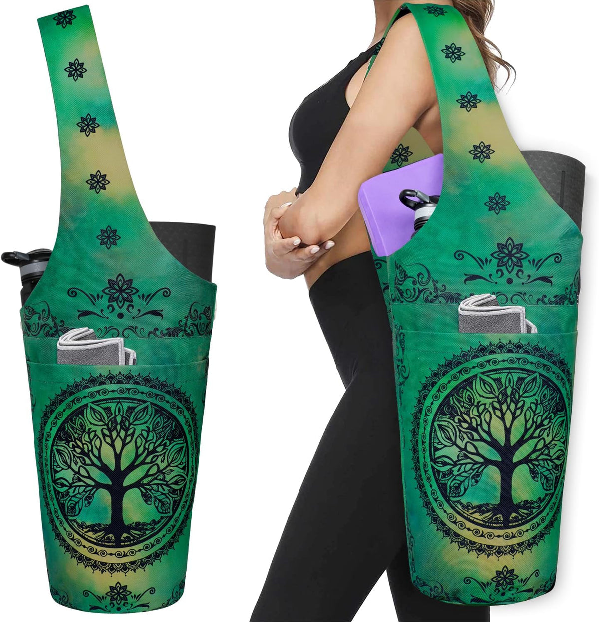 Yoga Mat Bag - Long Tote with Pockets - Holds More Yoga Accessories - Yoga Bag Fit Most Size Mats - Yoga Mat Carrier