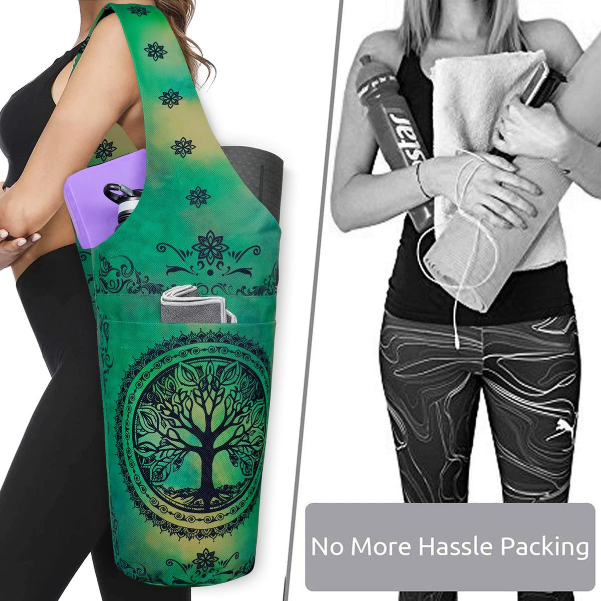 Yoga Mat Bag - Long Tote with Pockets - Holds More Yoga Accessories - Yoga Bag Fit Most Size Mats - Yoga Mat Carrier
