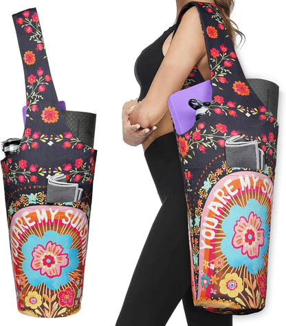 Yoga Mat Bag - Long Tote with Pockets - Holds More Yoga Accessories - Yoga Bag Fit Most Size Mats - Yoga Mat Carrier