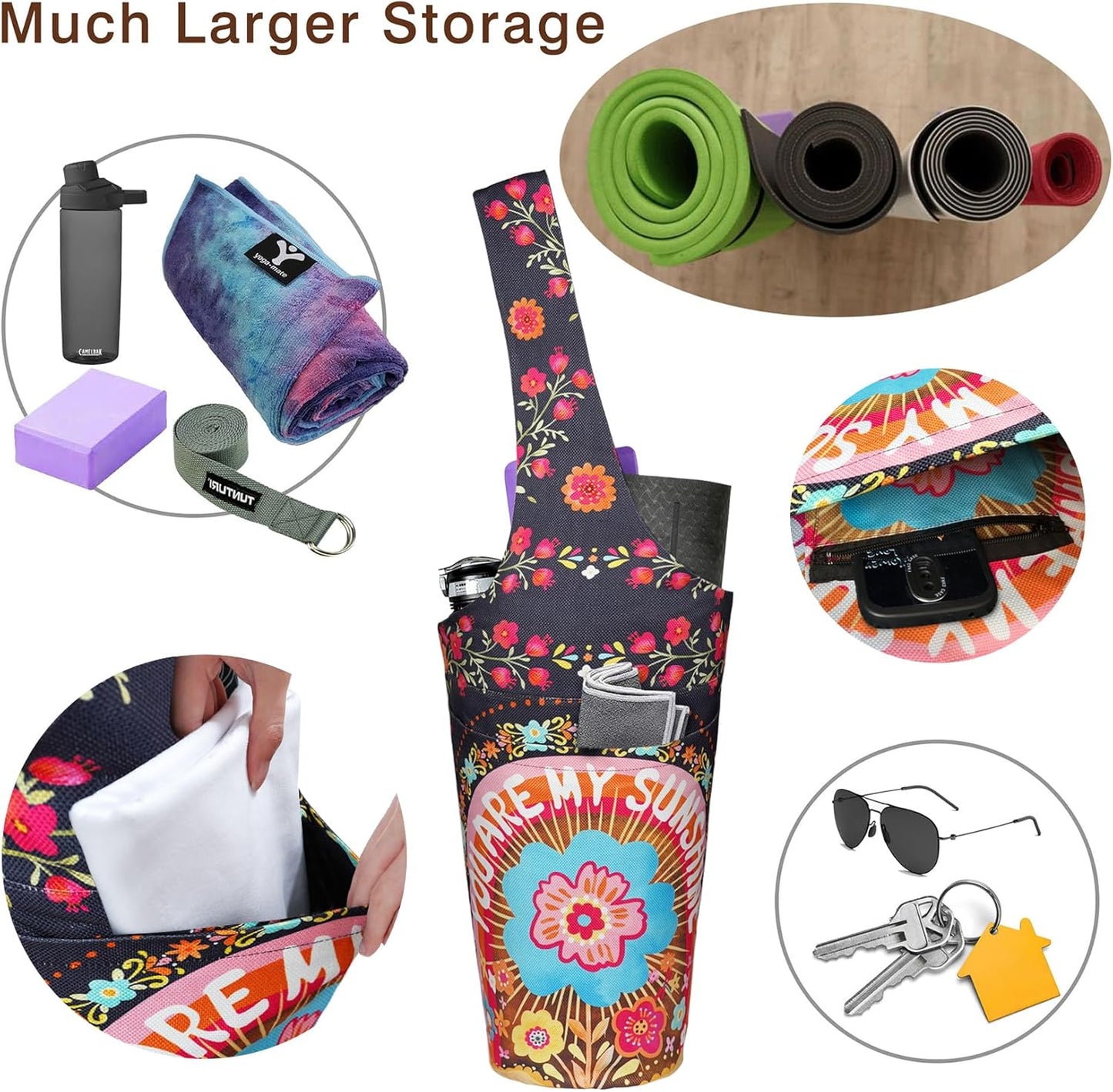 Yoga Mat Bag - Long Tote with Pockets - Holds More Yoga Accessories - Yoga Bag Fit Most Size Mats - Yoga Mat Carrier