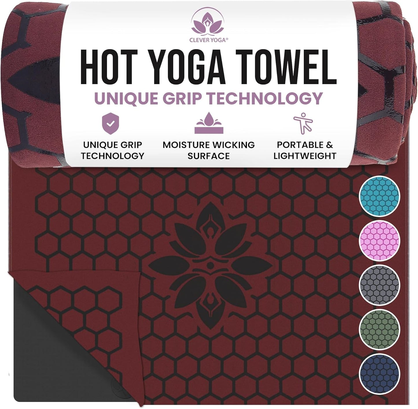 Hot Yoga Mat Towel – Non-Slip Grip for Hot Yoga, Sweat Absorbent, Honeycomb Silicone Grip, Stays Flat – Ideal for Pilates, Travel, Washable & Lightweight - Gray