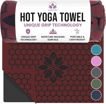 Hot Yoga Mat Towel – Non-Slip Grip for Hot Yoga, Sweat Absorbent, Honeycomb Silicone Grip, Stays Flat – Ideal for Pilates, Travel, Washable & Lightweight - Gray