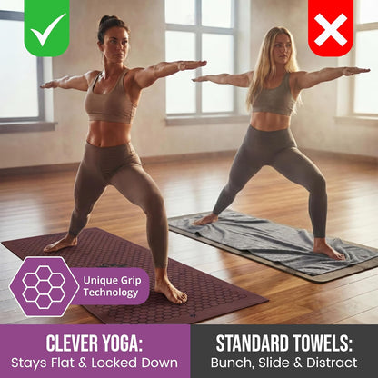 Hot Yoga Mat Towel – Non-Slip Grip for Hot Yoga, Sweat Absorbent, Honeycomb Silicone Grip, Stays Flat – Ideal for Pilates, Travel, Washable & Lightweight - Gray