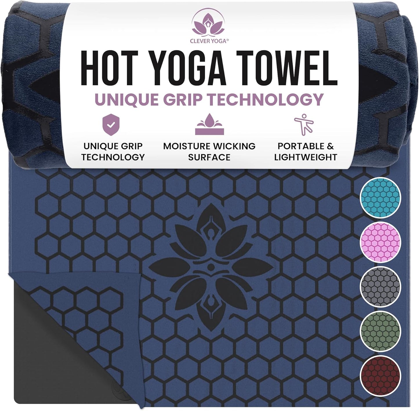 Hot Yoga Mat Towel – Non-Slip Grip for Hot Yoga, Sweat Absorbent, Honeycomb Silicone Grip, Stays Flat – Ideal for Pilates, Travel, Washable & Lightweight - Gray