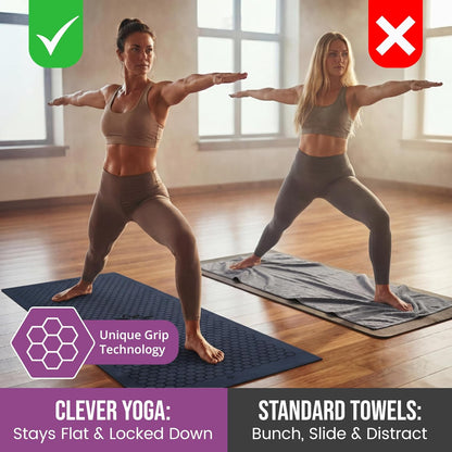 Hot Yoga Mat Towel – Non-Slip Grip for Hot Yoga, Sweat Absorbent, Honeycomb Silicone Grip, Stays Flat – Ideal for Pilates, Travel, Washable & Lightweight - Gray