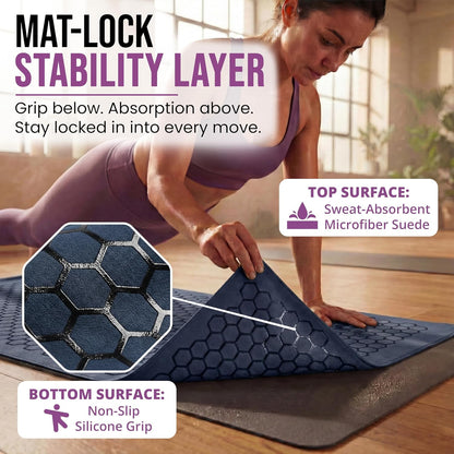 Hot Yoga Mat Towel – Non-Slip Grip for Hot Yoga, Sweat Absorbent, Honeycomb Silicone Grip, Stays Flat – Ideal for Pilates, Travel, Washable & Lightweight - Gray