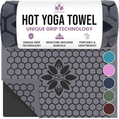 Hot Yoga Mat Towel – Non-Slip Grip for Hot Yoga, Sweat Absorbent, Honeycomb Silicone Grip, Stays Flat – Ideal for Pilates, Travel, Washable & Lightweight - Gray