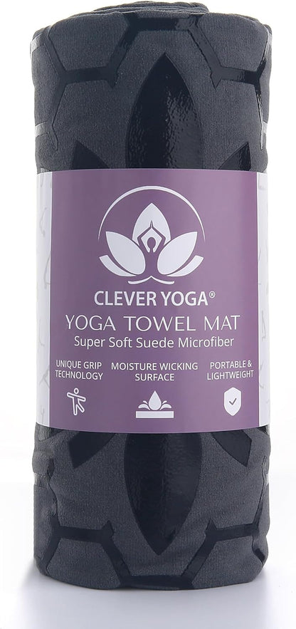 Hot Yoga Mat Towel – Non-Slip Grip for Hot Yoga, Sweat Absorbent, Honeycomb Silicone Grip, Stays Flat – Ideal for Pilates, Travel, Washable & Lightweight - Gray