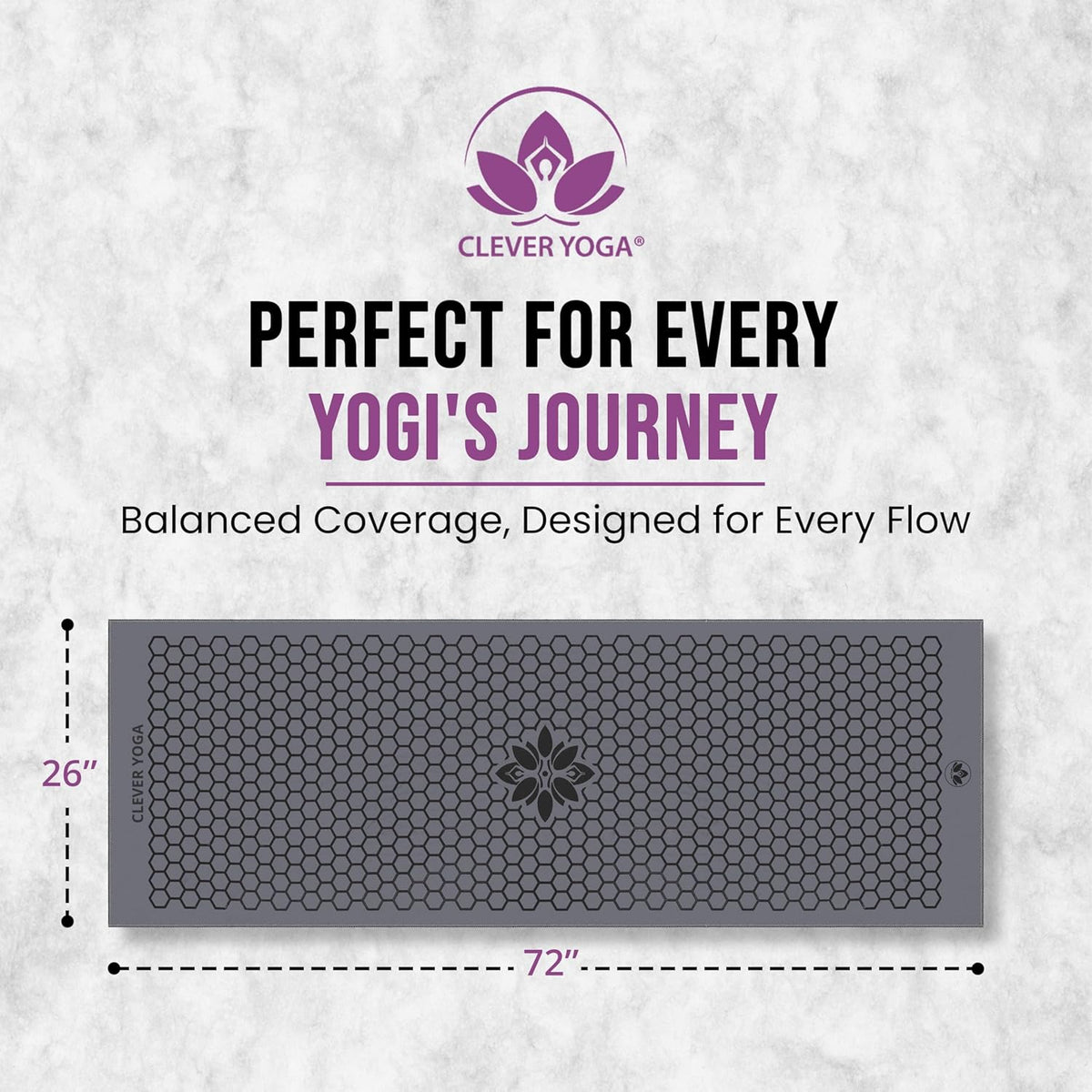 Hot Yoga Mat Towel – Non-Slip Grip for Hot Yoga, Sweat Absorbent, Honeycomb Silicone Grip, Stays Flat – Ideal for Pilates, Travel, Washable & Lightweight - Gray