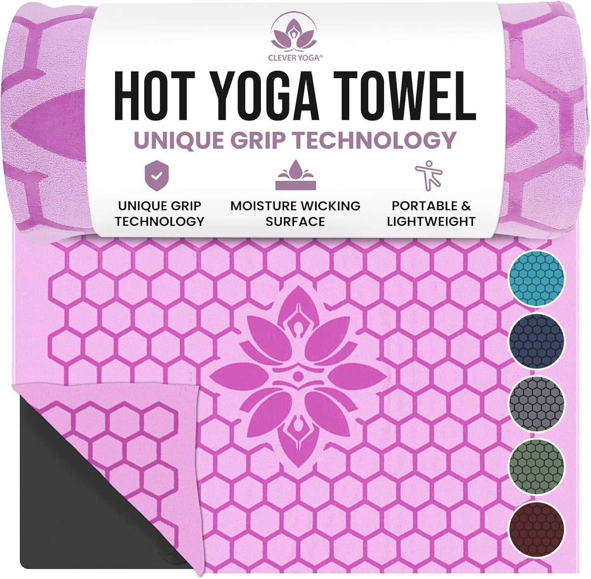 Hot Yoga Mat Towel – Non-Slip Grip for Hot Yoga, Sweat Absorbent, Honeycomb Silicone Grip, Stays Flat – Ideal for Pilates, Travel, Washable & Lightweight - Gray