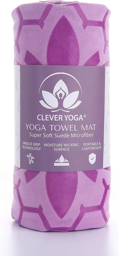 Hot Yoga Mat Towel – Non-Slip Grip for Hot Yoga, Sweat Absorbent, Honeycomb Silicone Grip, Stays Flat – Ideal for Pilates, Travel, Washable & Lightweight - Gray