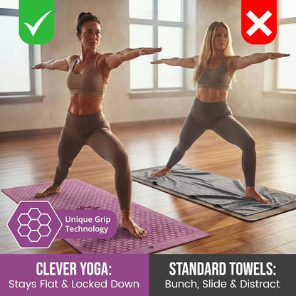 Hot Yoga Mat Towel – Non-Slip Grip for Hot Yoga, Sweat Absorbent, Honeycomb Silicone Grip, Stays Flat – Ideal for Pilates, Travel, Washable & Lightweight - Gray
