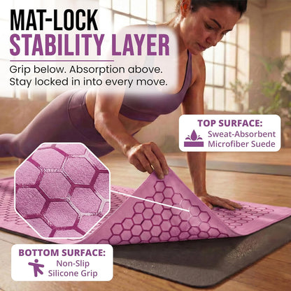 Hot Yoga Mat Towel – Non-Slip Grip for Hot Yoga, Sweat Absorbent, Honeycomb Silicone Grip, Stays Flat – Ideal for Pilates, Travel, Washable & Lightweight - Gray