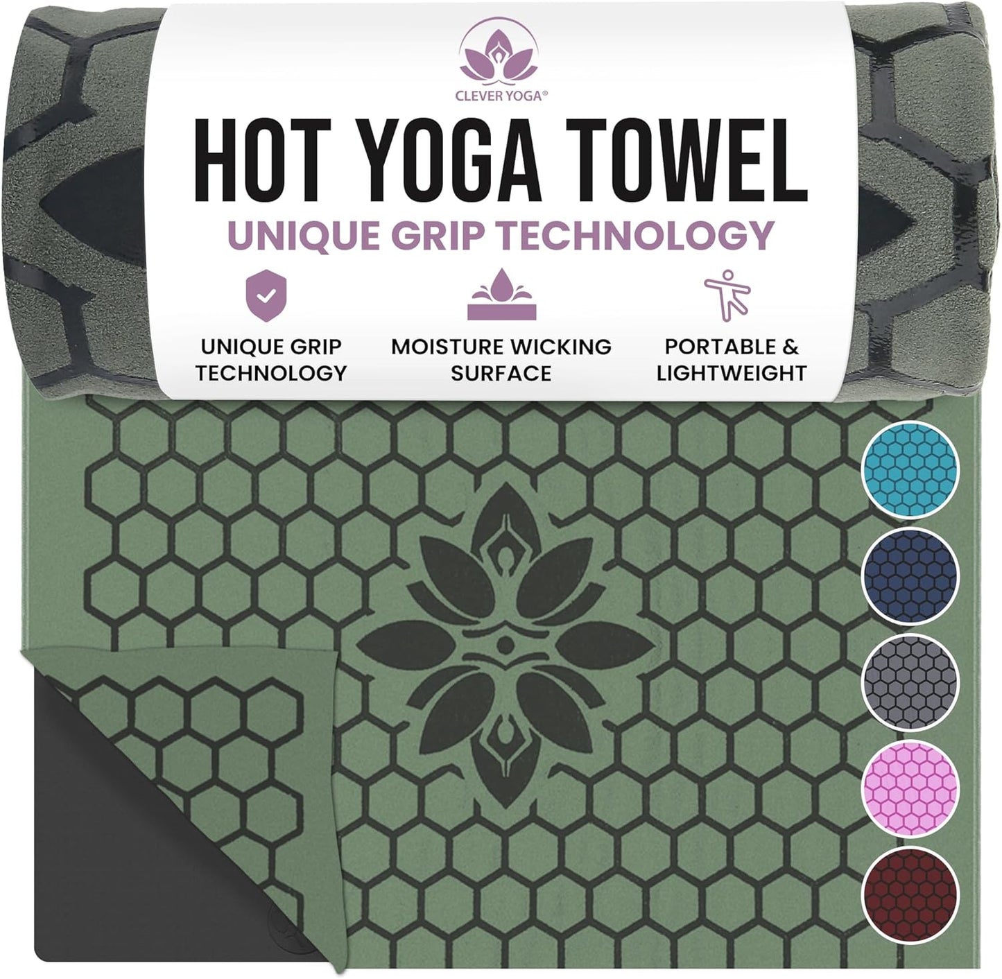 Hot Yoga Mat Towel – Non-Slip Grip for Hot Yoga, Sweat Absorbent, Honeycomb Silicone Grip, Stays Flat – Ideal for Pilates, Travel, Washable & Lightweight - Gray