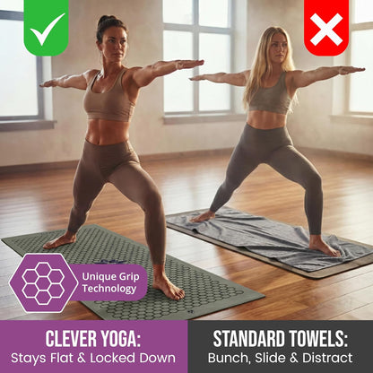 Hot Yoga Mat Towel – Non-Slip Grip for Hot Yoga, Sweat Absorbent, Honeycomb Silicone Grip, Stays Flat – Ideal for Pilates, Travel, Washable & Lightweight - Gray