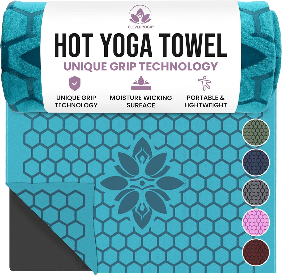 Hot Yoga Mat Towel – Non-Slip Grip for Hot Yoga, Sweat Absorbent, Honeycomb Silicone Grip, Stays Flat – Ideal for Pilates, Travel, Washable & Lightweight - Gray